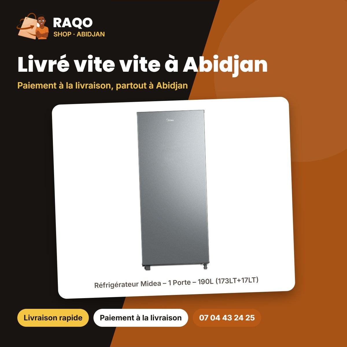 Réfrigérateur Midea – 1 Porte – 190L (173LT+17LT) – Silver-Argent | MDRD268FGG50