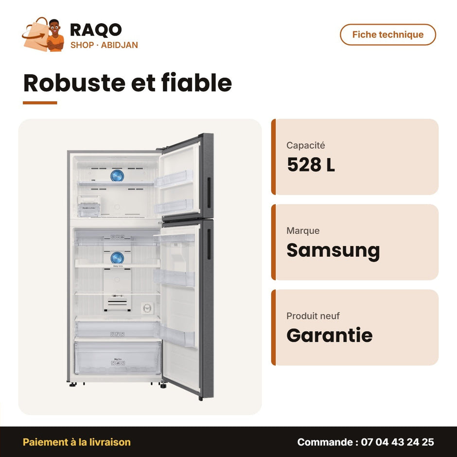 Réfrigérateur Samsung – Clean Steel – Distributeur D'eau – 528L(402L+126L) | RT53DG7B60SLUT