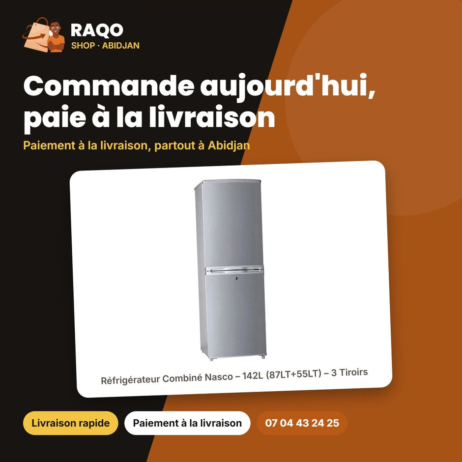 Réfrigérateur Combiné Nasco – 142L (87LT+55LT) – 3 Tiroirs – Gris | HNASD2-20