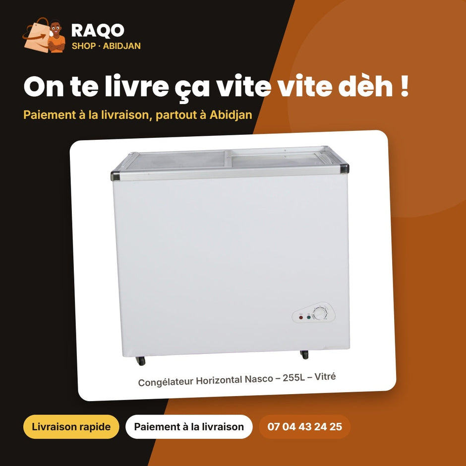 Congélateur Horizontal Nasco – 255L – Vitré – 2 Portes Couliss. | NAS-FS255FL