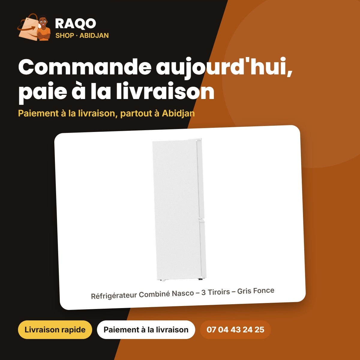 Réfrigérateur Combiné Nasco – 3 Tiroirs – Gris Fonce – 170L Net | SNASD2-250