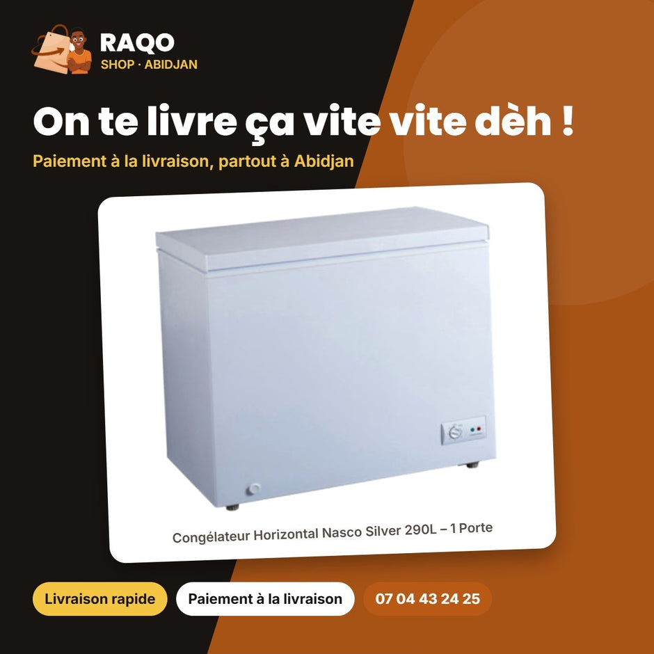 Congélateur Horizontal Nasco Silver 290L – 1 Porte – 1 Panier à L'interieur – Clé | KNAS-400