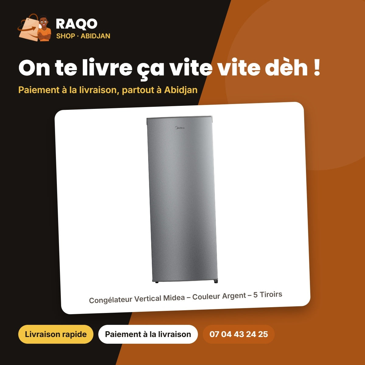 Congélateur Vertical Midea – Couleur Argent – 5 Tiroirs – 153 L | MDRU229FZF50