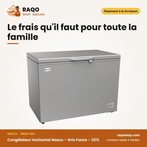 Congélateur Horizontal Nasco – Gris Fonce – 337L – Porte Vitrée Int. | SNAS-500