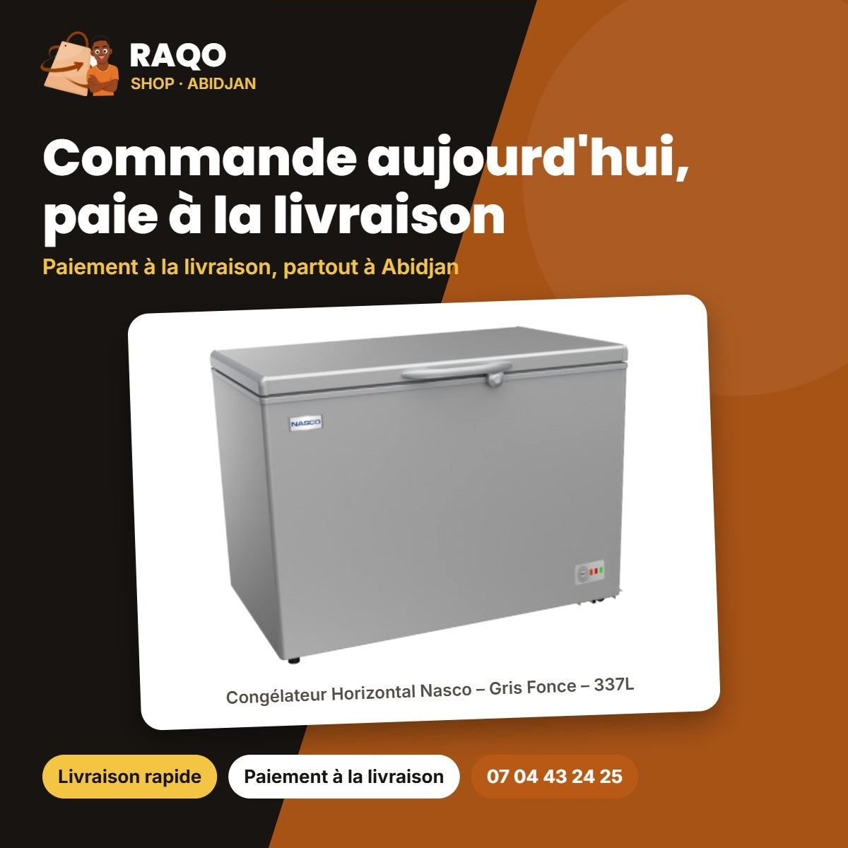 Congélateur Horizontal Nasco – Gris Fonce – 337L – Porte Vitrée Int. | SNAS-500