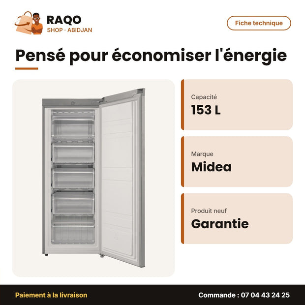 Congélateur Vertical Midea – Couleur Argent – 5 Tiroirs – 153 L | MDRU229FZF50