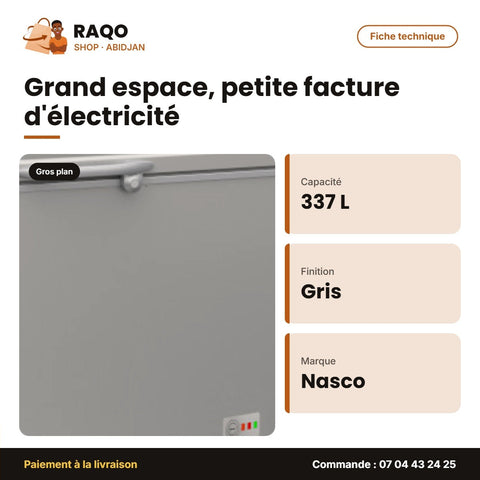 Congélateur Horizontal Nasco – Gris Fonce – 337L – Porte Vitrée Int. | SNAS-500