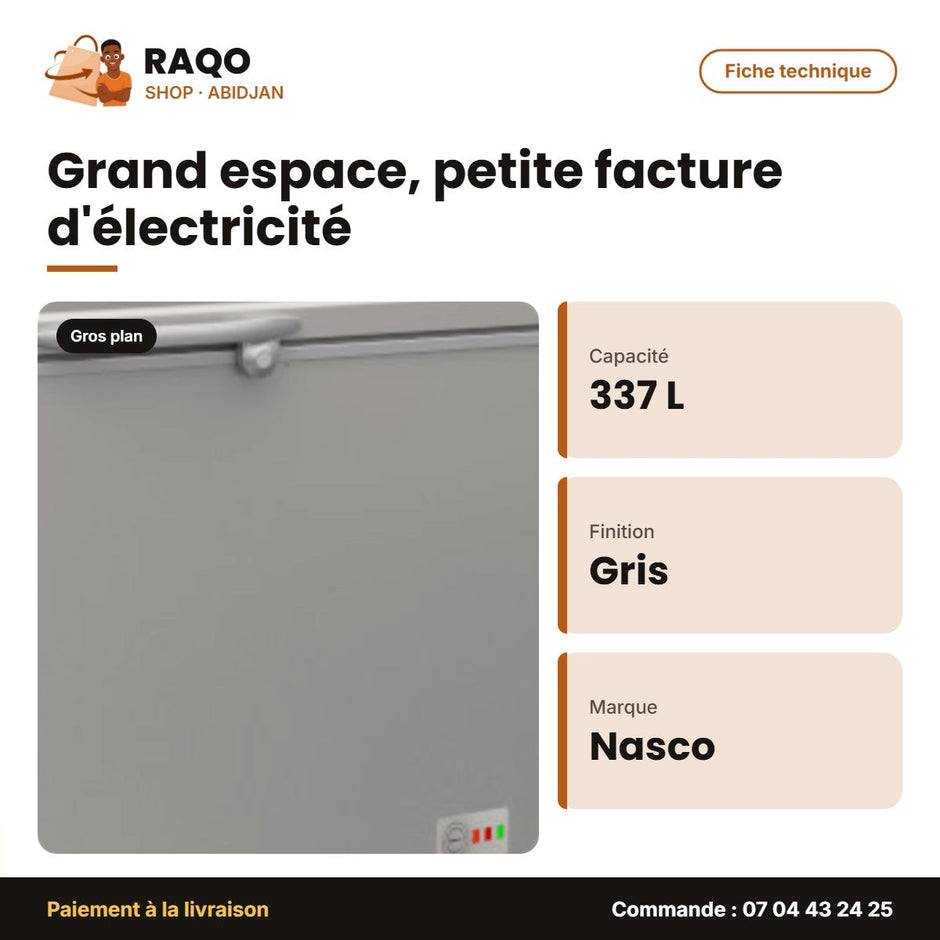 Congélateur Horizontal Nasco – Gris Fonce – 337L – Porte Vitrée Int. | SNAS-500