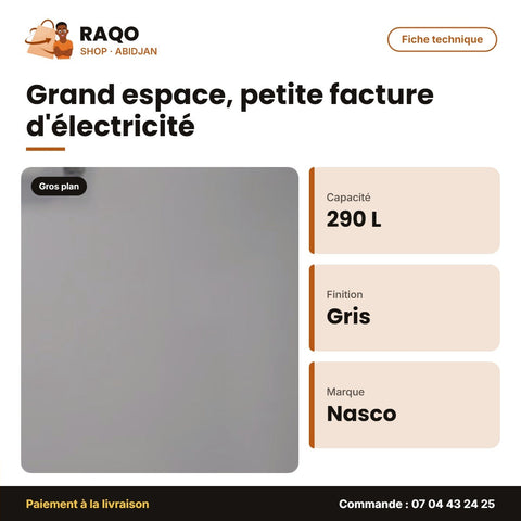 Congélateur Horizontal Nasco – Gris – 290L Net – 2 Paniers Internes | HNAS-400