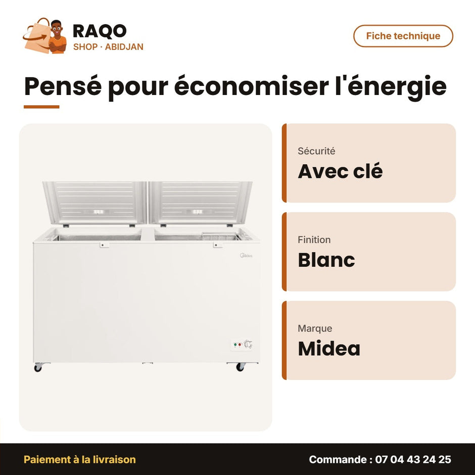 Congélateur Horizontal Midea – Blanc – 2 Battants – Avec Clé | MDRC698FZE01