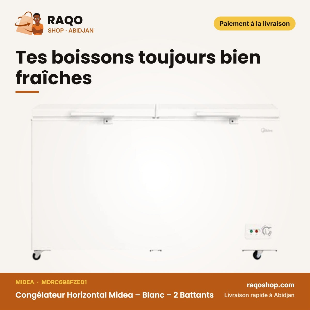Congélateur Horizontal Midea – Blanc – 2 Battants – Avec Clé | MDRC698FZE01