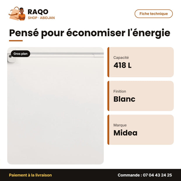 Congélateur Horizontal Midea – 418L – Blanc – 2 Paniers Internes | MDRC564FZF01