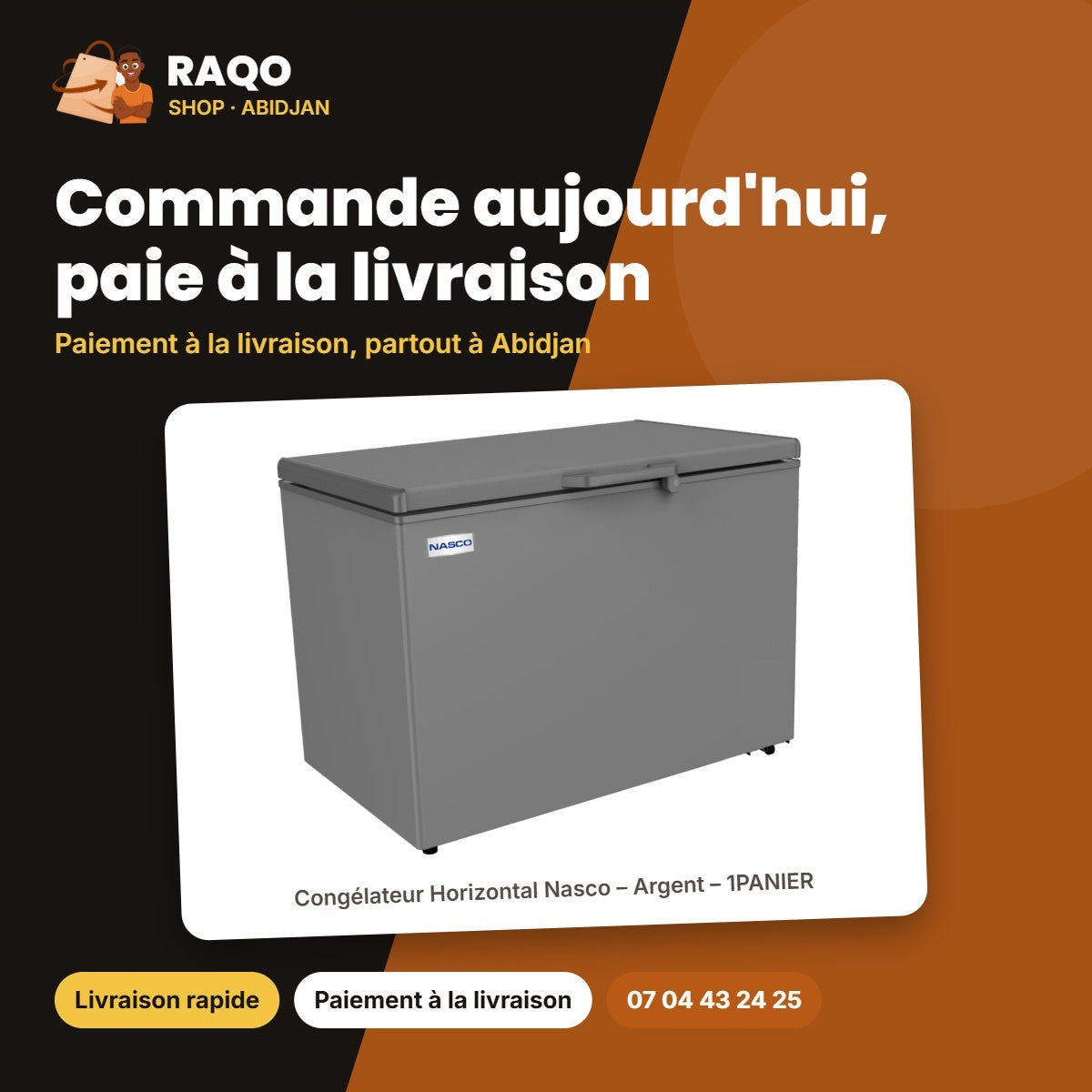 Congélateur Horizontal Nasco – Argent – 1PANIER – Porte Vitré à L'interieur | SNAS-450