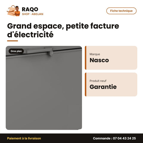 Congélateur Horizontal Nasco – Argent – 1PANIER – Porte Vitré à L'interieur | SNAS-450