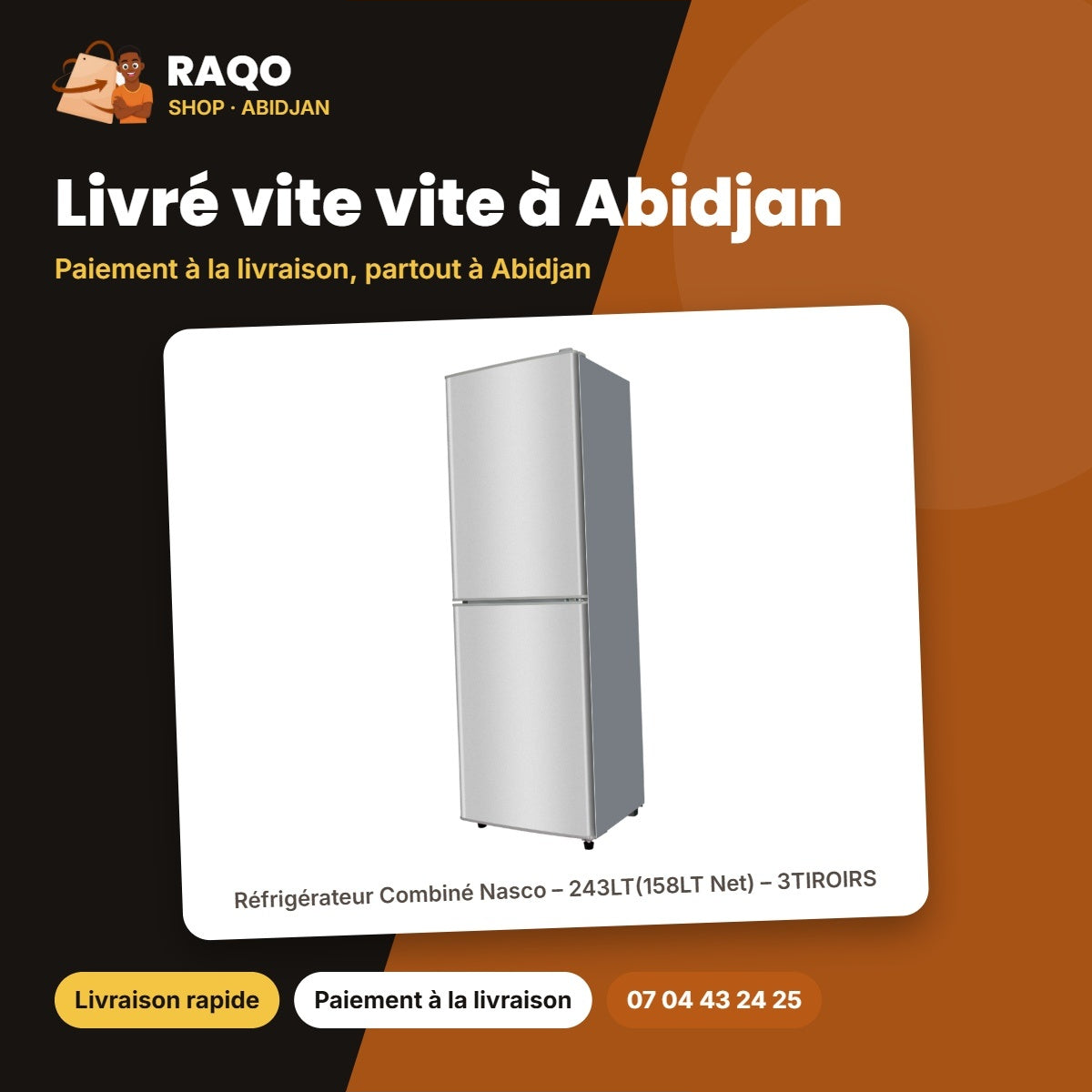 Réfrigérateur Combiné Nasco – 243LT(158LT Net) – 3TIROIRS – Silver | NASD2-243FL