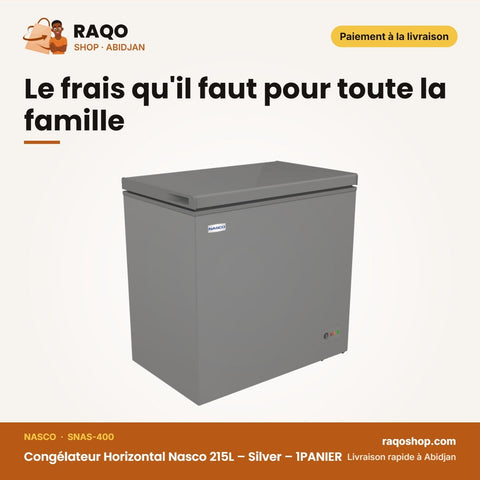 Congélateur Horizontal Nasco 215L – Silver – 1PANIER | SNAS-400