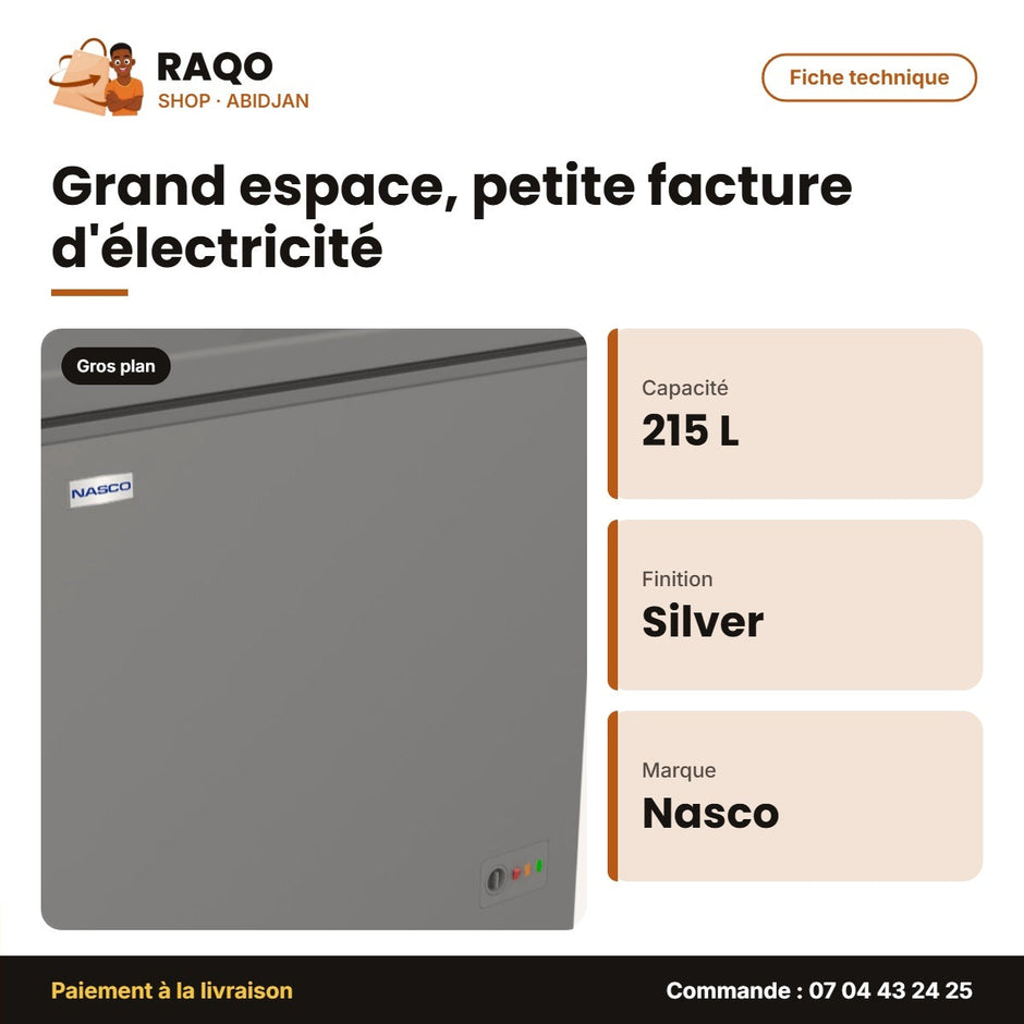Congélateur Horizontal Nasco 215L – Silver – 1PANIER | SNAS-400