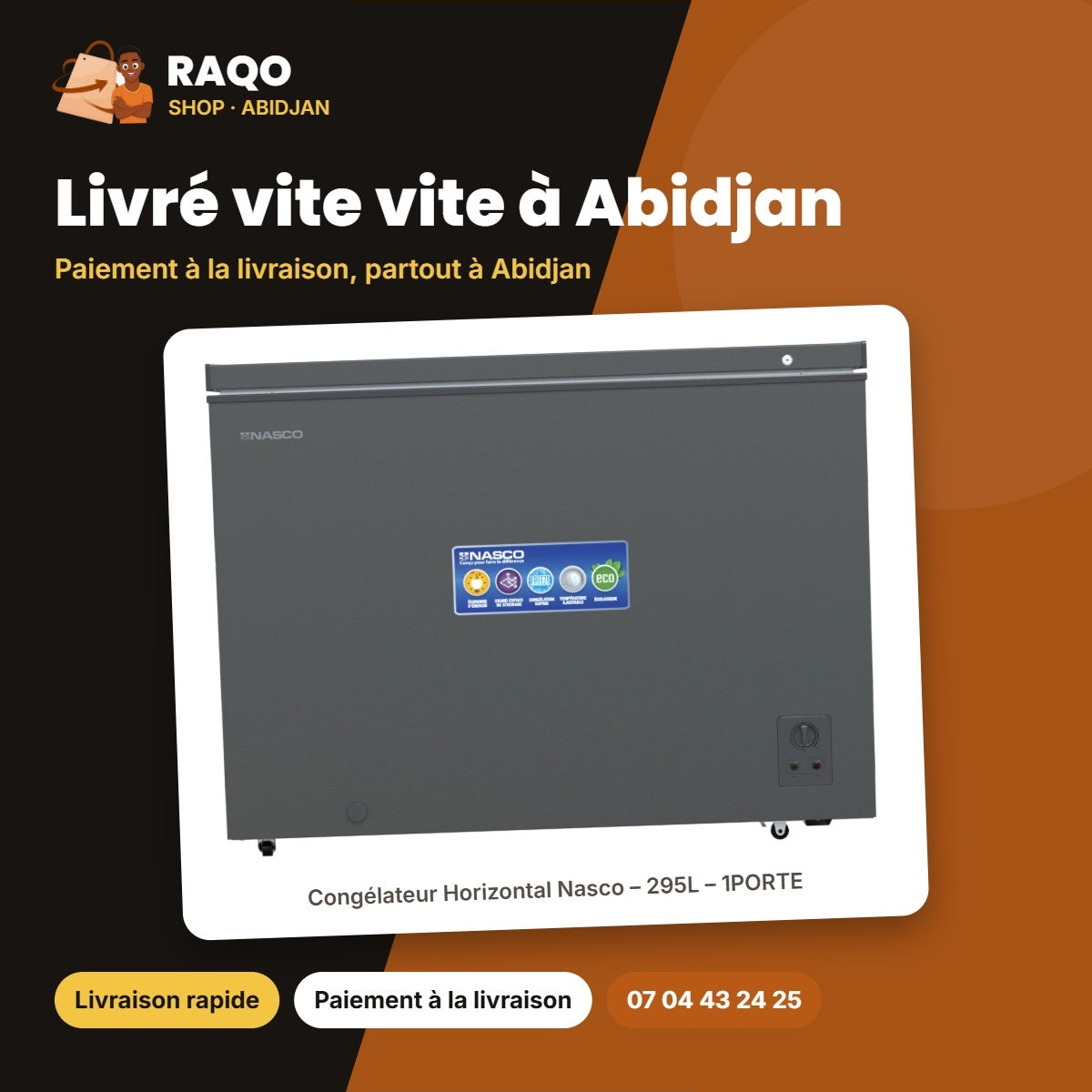 Congélateur Horizontal Nasco – 295L – 1PORTE – 1 Panier Interne | NAS-400WA-DS