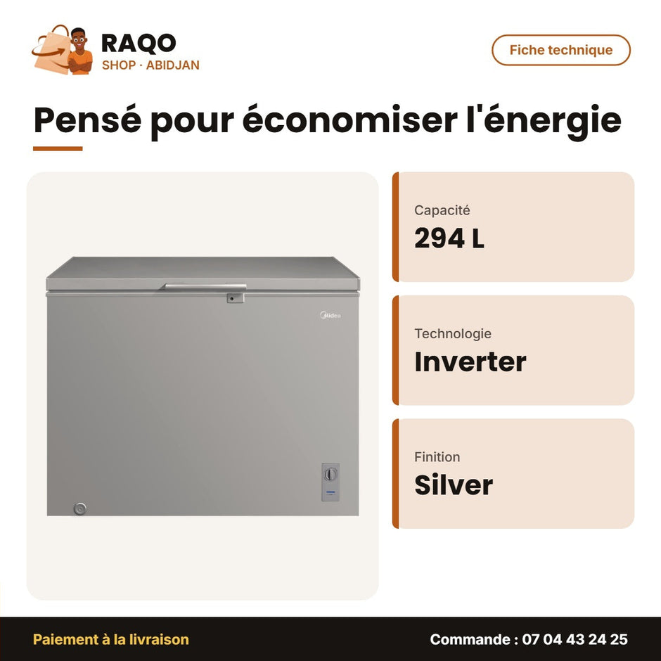 Congélateur Horizontal Midea – 294L – Inverter – Silver | MDRC407FZG43NGG