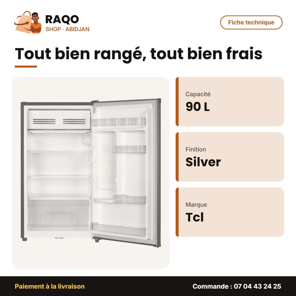 Mini Réfrigérateur TCL – 1 Porte – Silver – 90 L | F117SDS