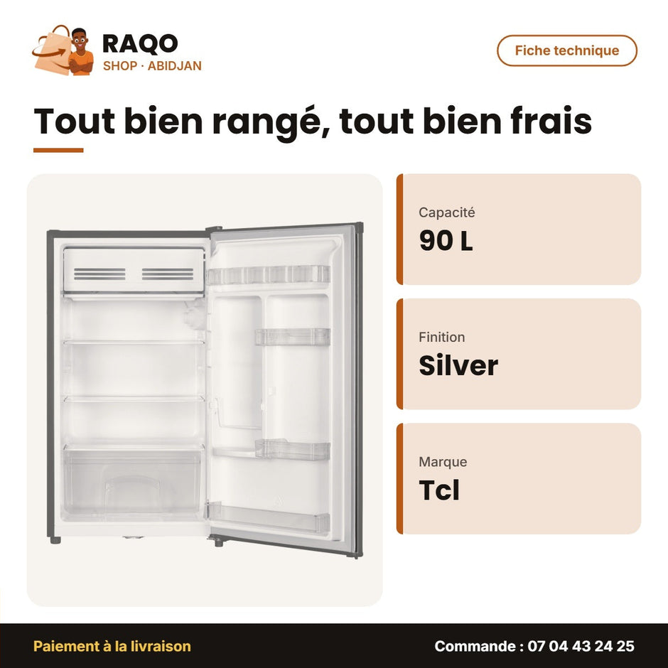 Mini Réfrigérateur TCL – 1 Porte – Silver – 90 L | F117SDS