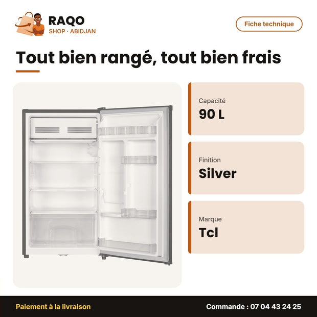 Mini Réfrigérateur TCL – 1 Porte – Silver – 90 L | F117SDS
