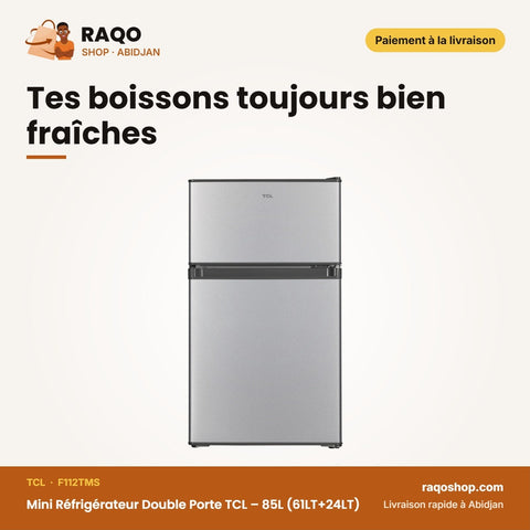 Mini Réfrigérateur Double Porte TCL – 85L (61LT+24LT) – Silver | F112TMS