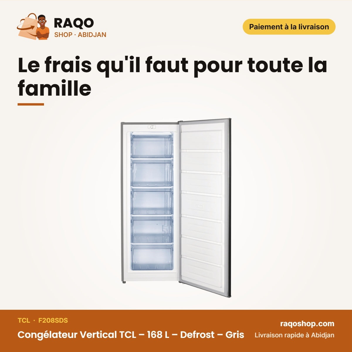 Congélateur Vertical TCL – 168 L – Defrost – Gris | F208SDS