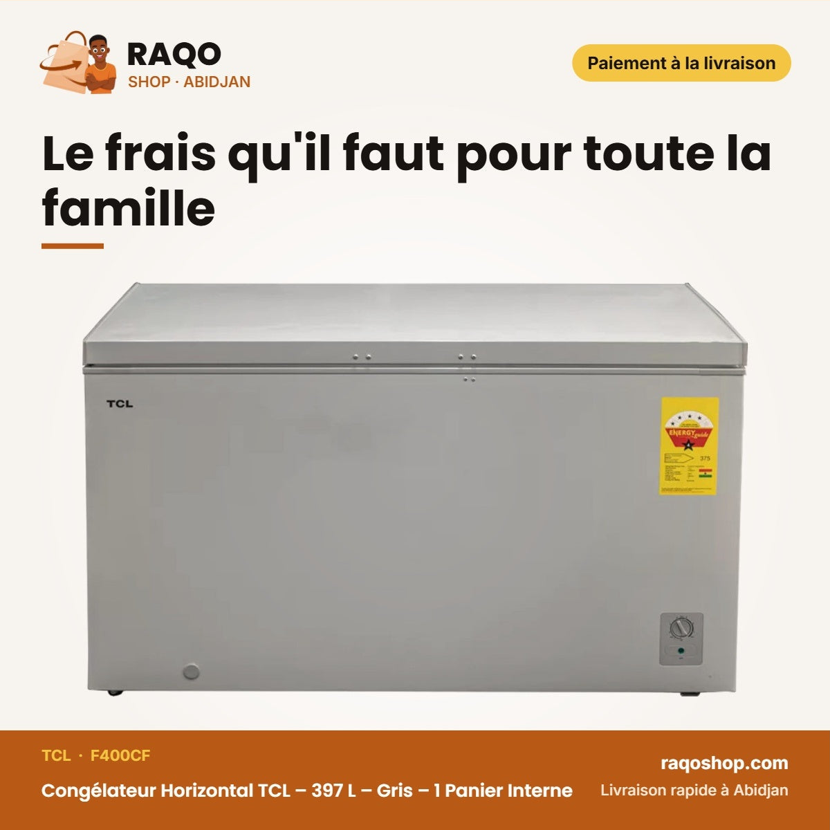 Congélateur Horizontal TCL – 397 L – Gris – 1 Panier Interne | F400CF