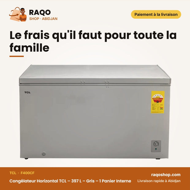 Congélateur Horizontal TCL – 397 L – Gris – 1 Panier Interne | F400CF