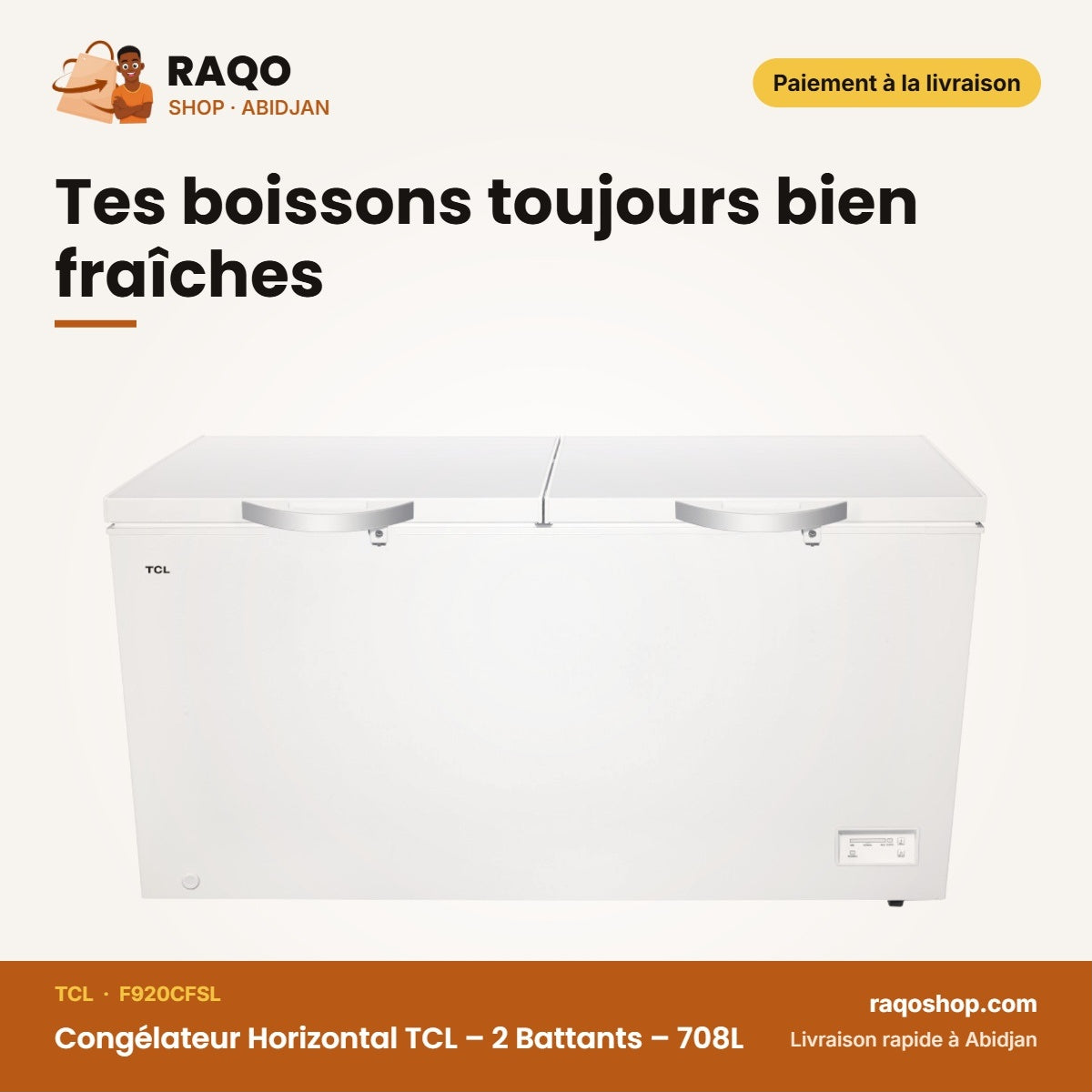 Congélateur Horizontal TCL – 2 Battants – 708L – 2 Paniers Internes | F920CFSL