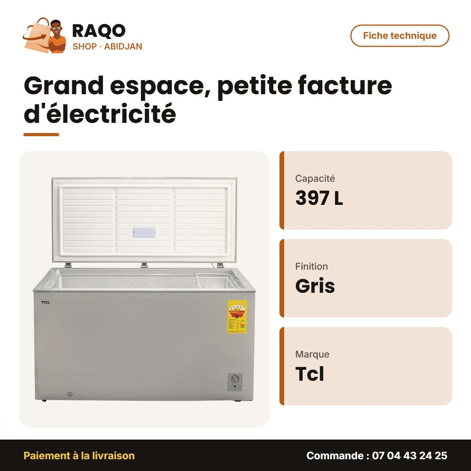 Congélateur Horizontal TCL – 397 L – Gris – 1 Panier Interne | F400CF