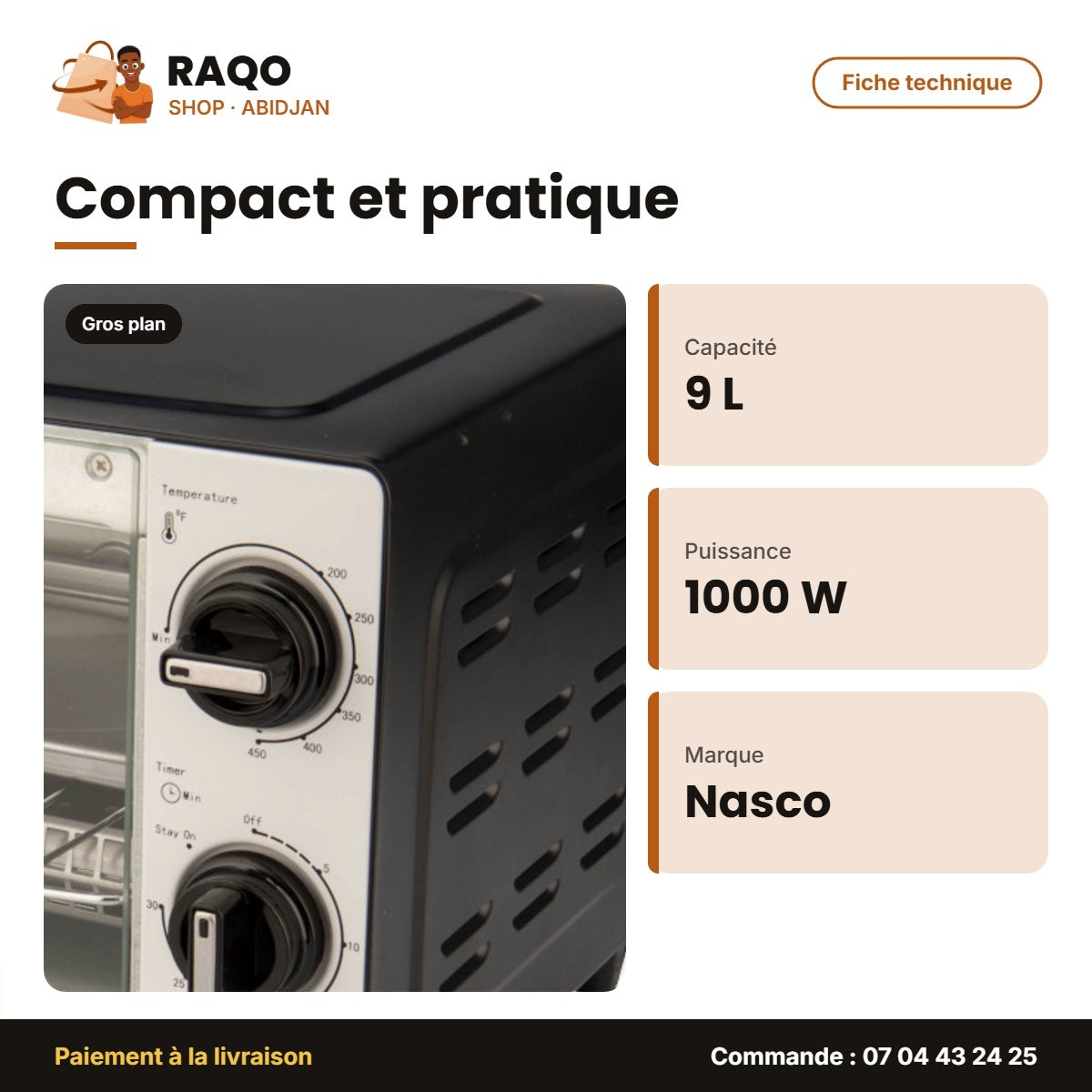 Four Grille Pain Elect. Nasco – 9L – 1000W – 93-232° | TO9431-CB