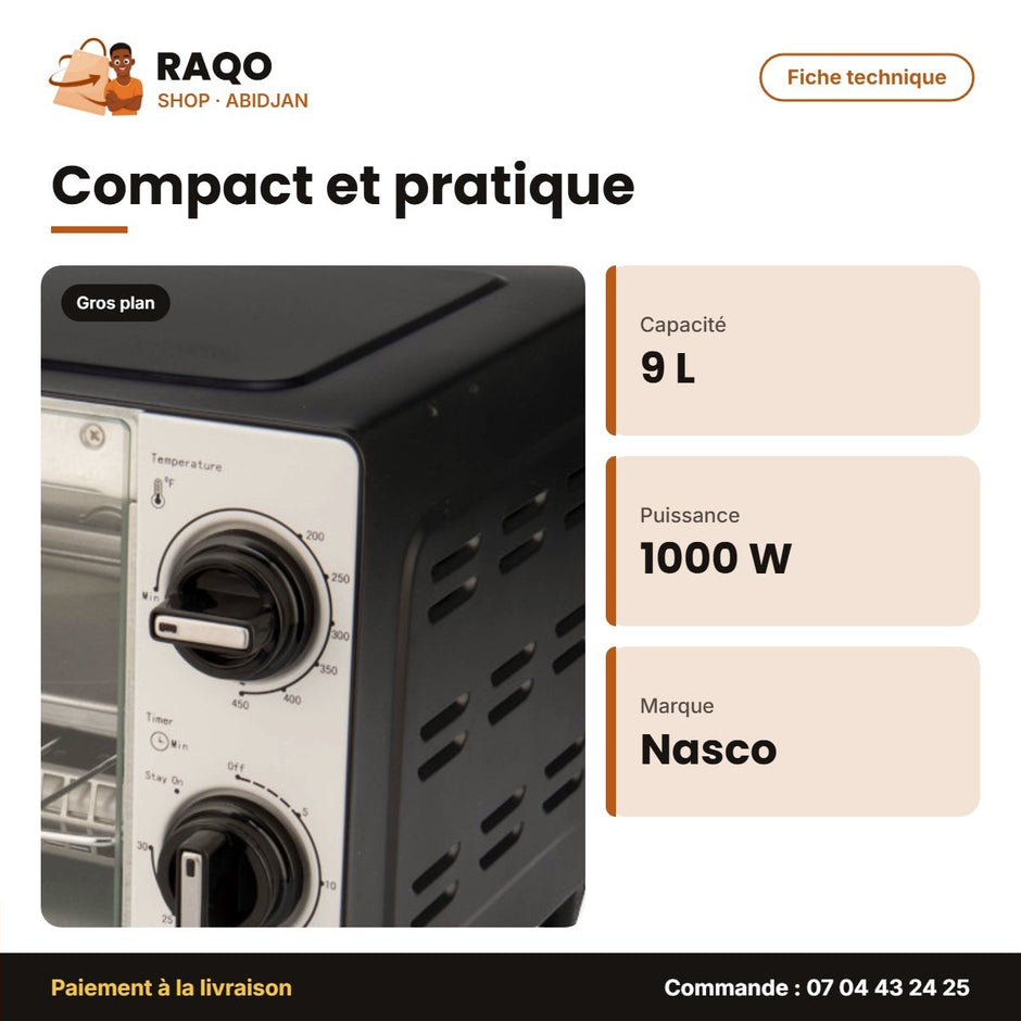 Four Grille Pain Elect. Nasco – 9L – 1000W – 93-232° | TO9431-CB