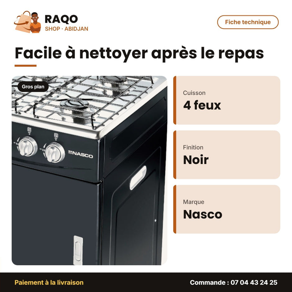 Rechaud à Gaz Nasco – 4 Feux – Noir | NASGS-B04L-BH