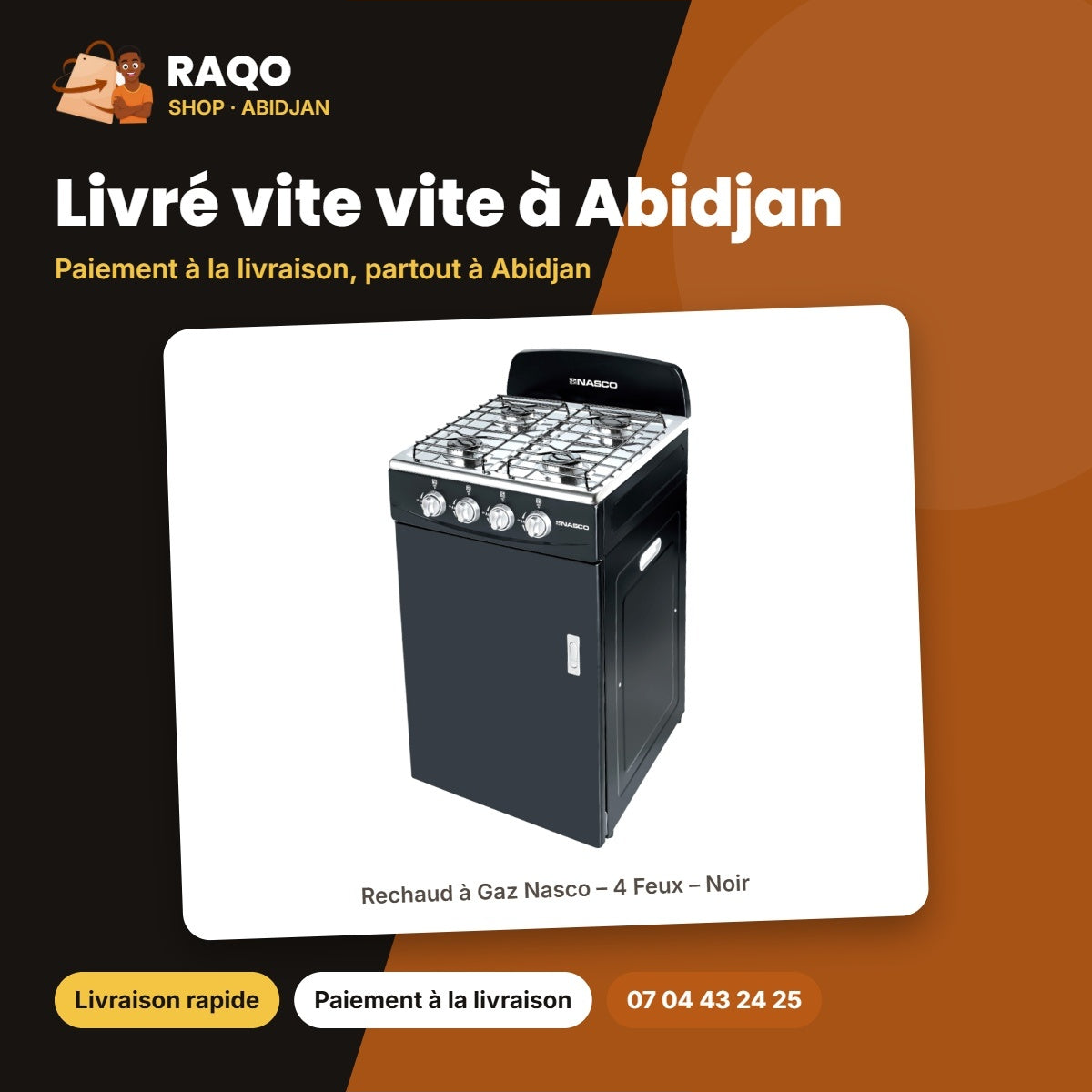 Rechaud à Gaz Nasco – 4 Feux – Noir | NASGS-B04L-BH