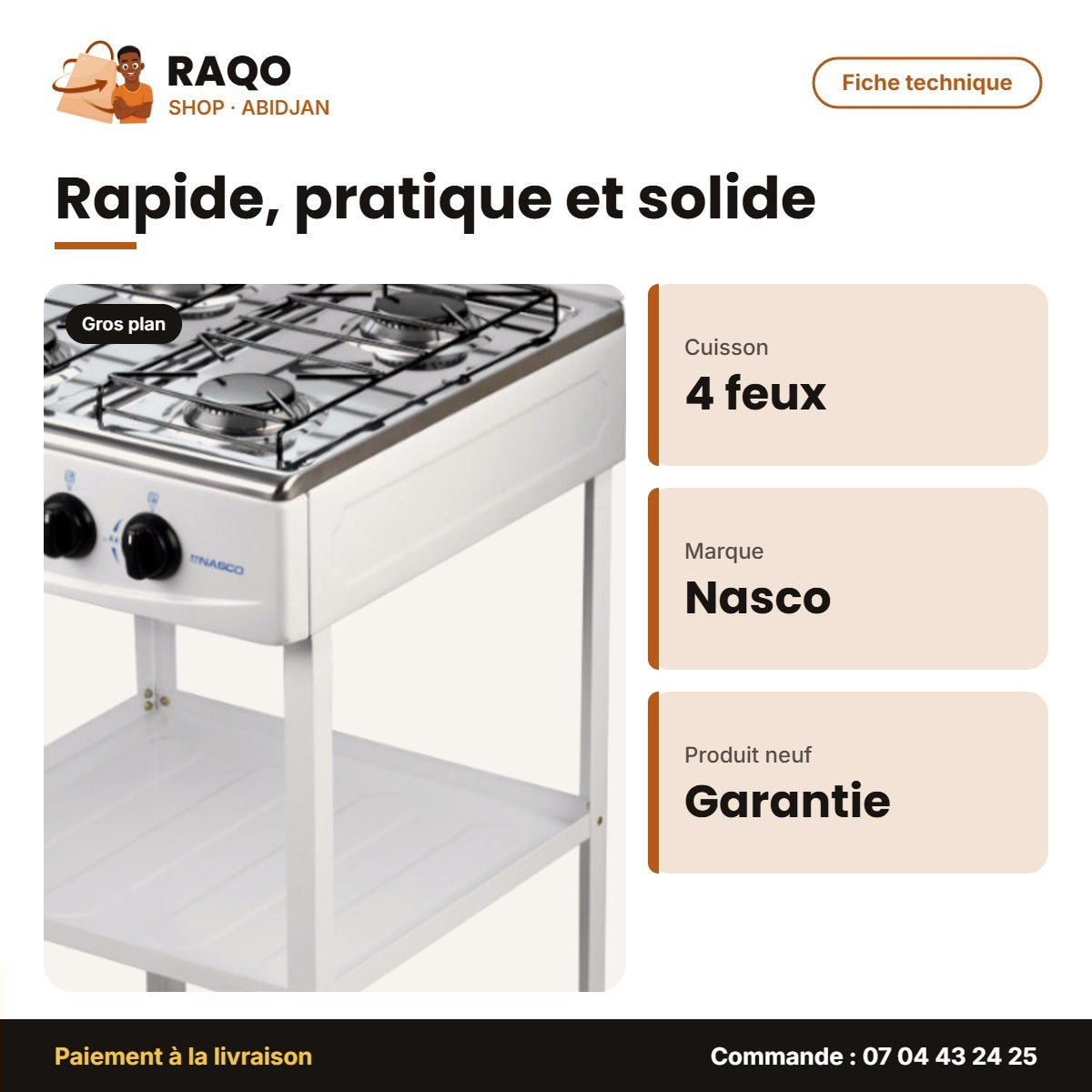 Rechaud à Gaz Nasco – Base Aluminium – 4 Feux – À Fermeture | NASGS-K4CSS
