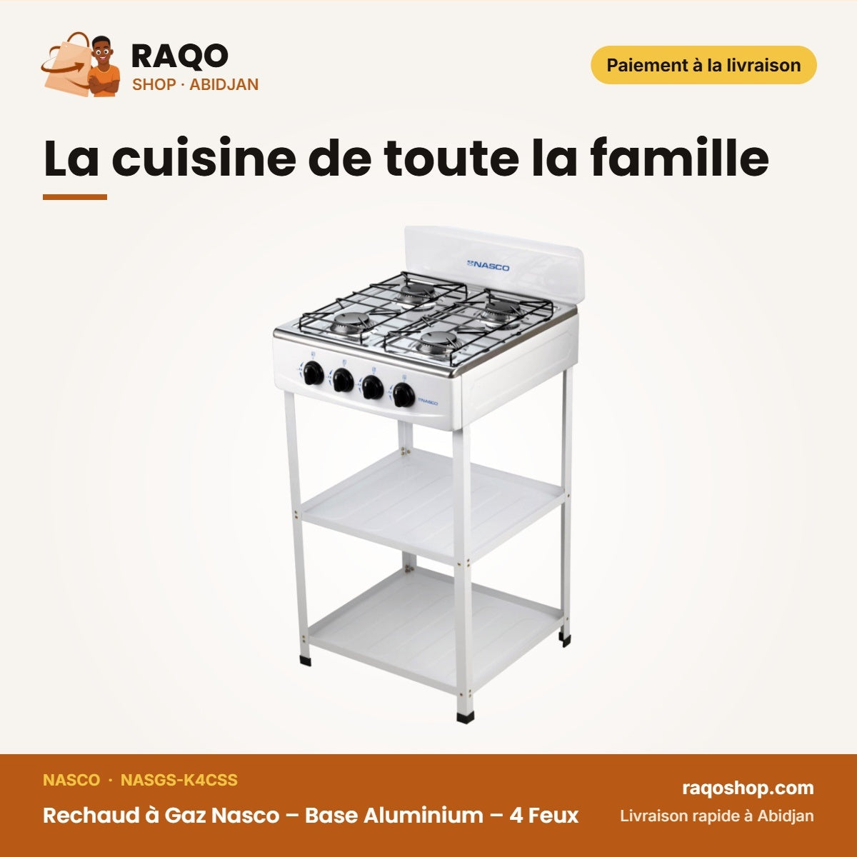 Rechaud à Gaz Nasco – Base Aluminium – 4 Feux – À Fermeture | NASGS-K4CSS