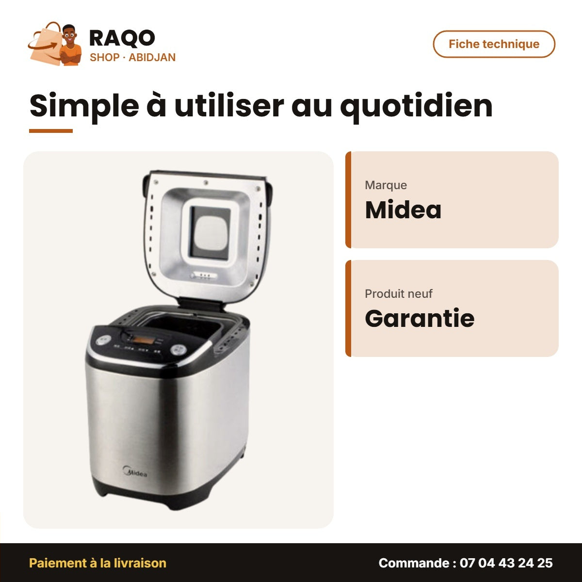 Machine à Pain ou Robot Boulanger Midea – Capacité 1000G Max | THS20BB