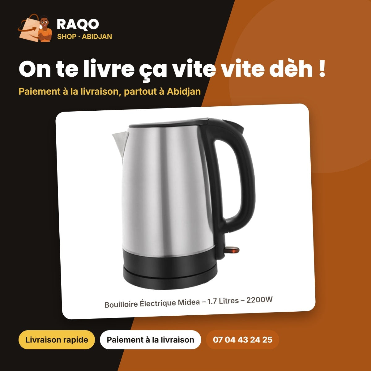 Bouilloire Électrique Midea – 1.7 Litres – 2200W – Stainless Steel | MIDEA_MK-17S32A