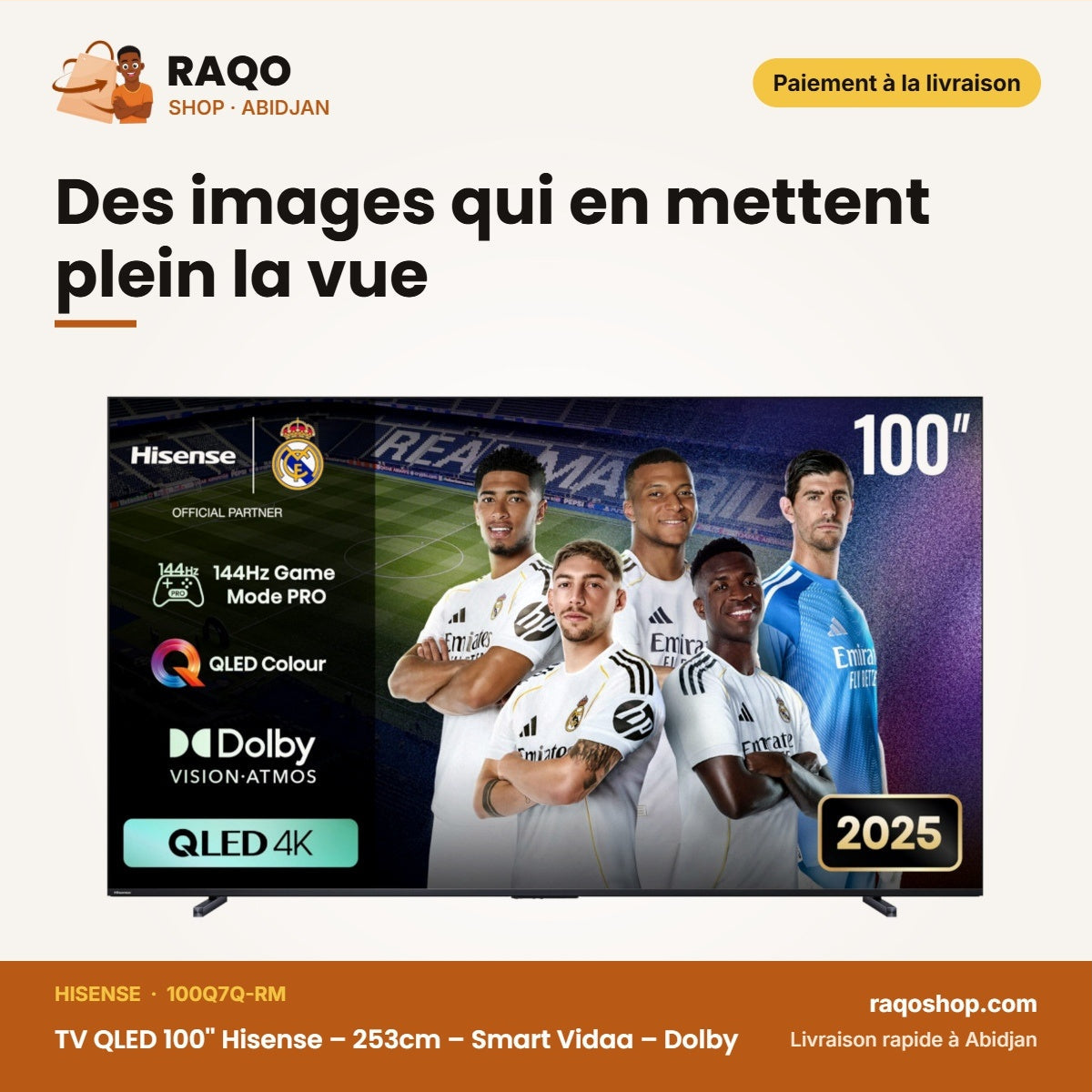 TV QLED 100'' Hisense – 253cm – Smart Vidaa – Dolby | 100Q7Q-RM