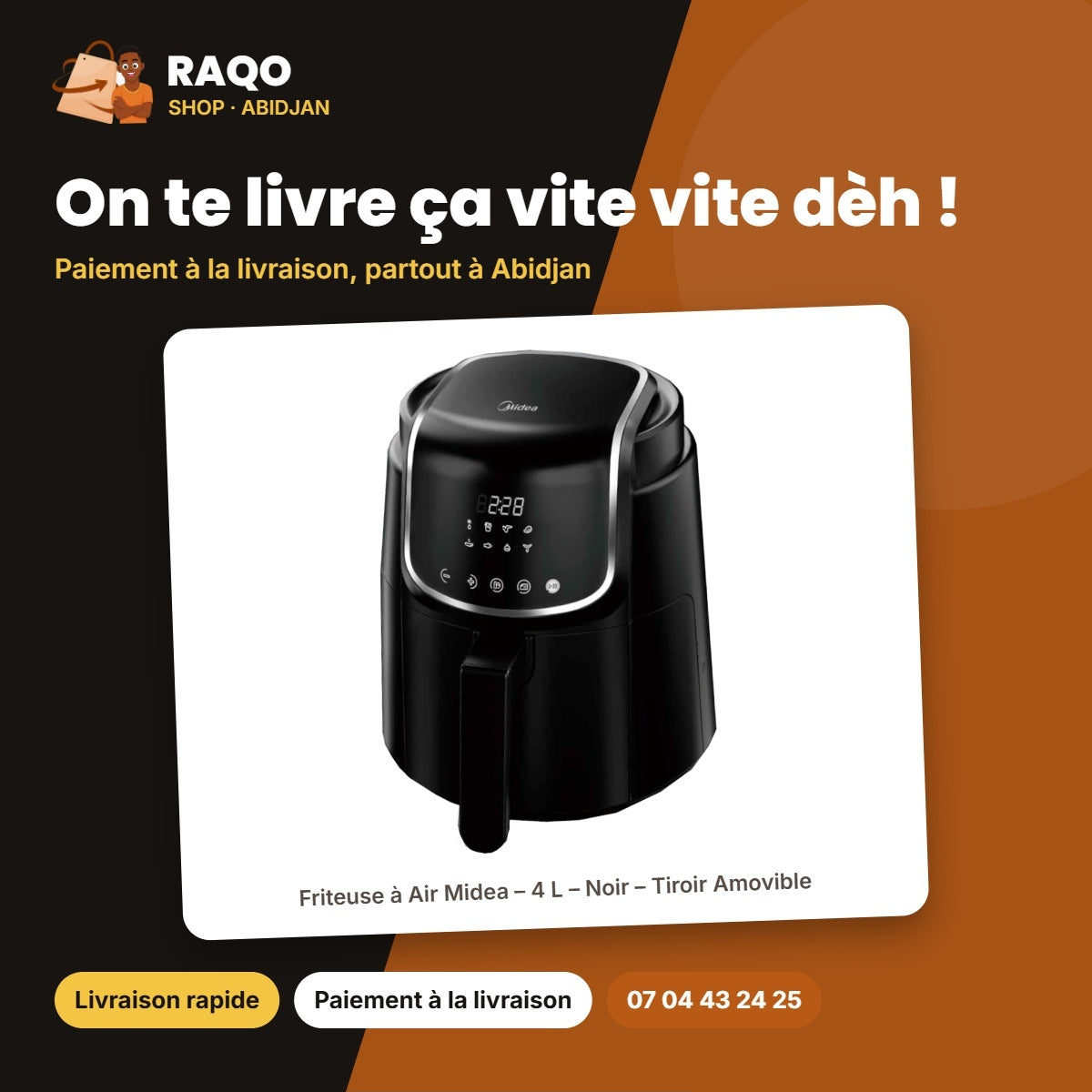 Friteuse à Air Midea – 4 L – Noir – Tiroir Amovible | MF-CN40D2