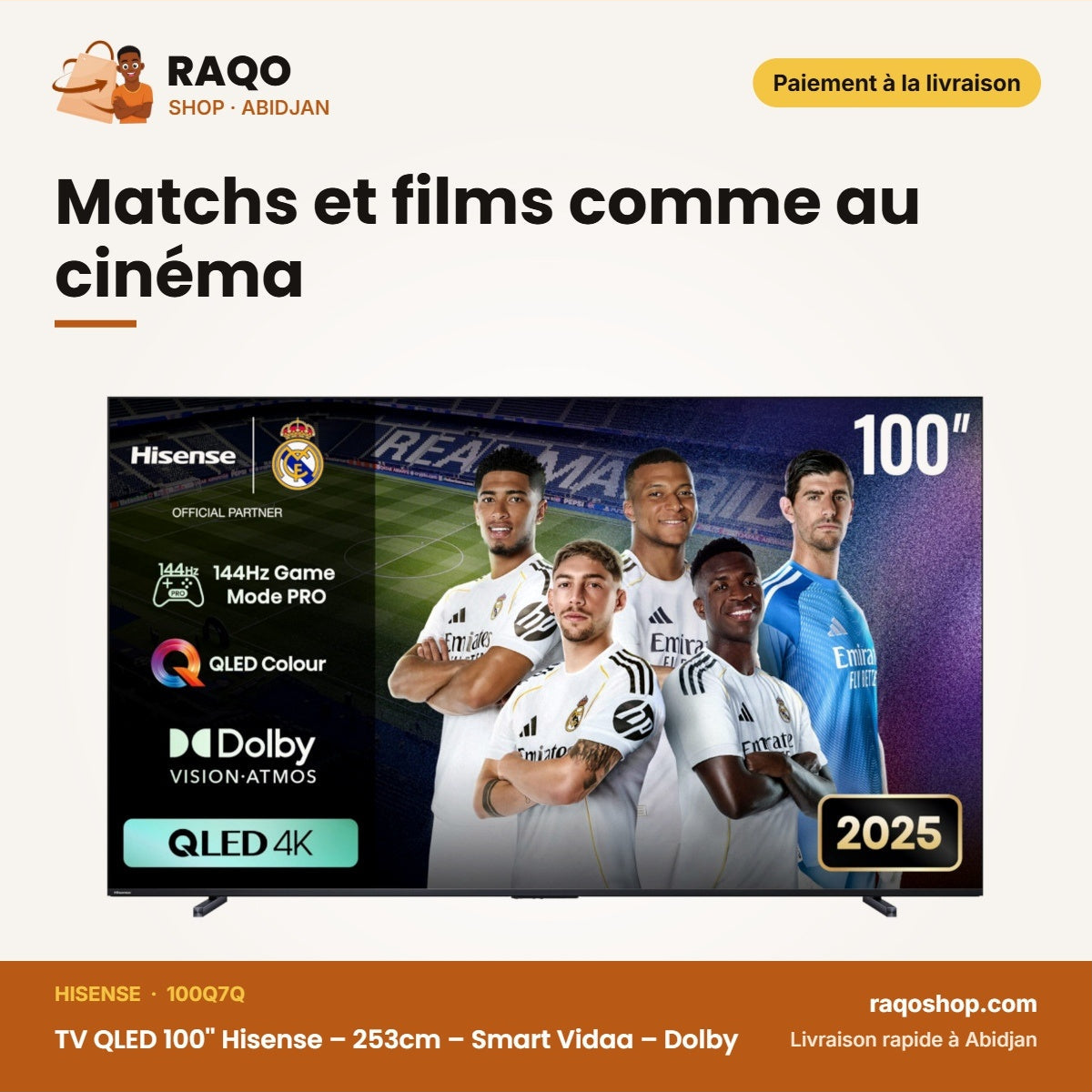 TV QLED 100'' Hisense – 253cm – Smart Vidaa – Dolby | 100Q7Q
