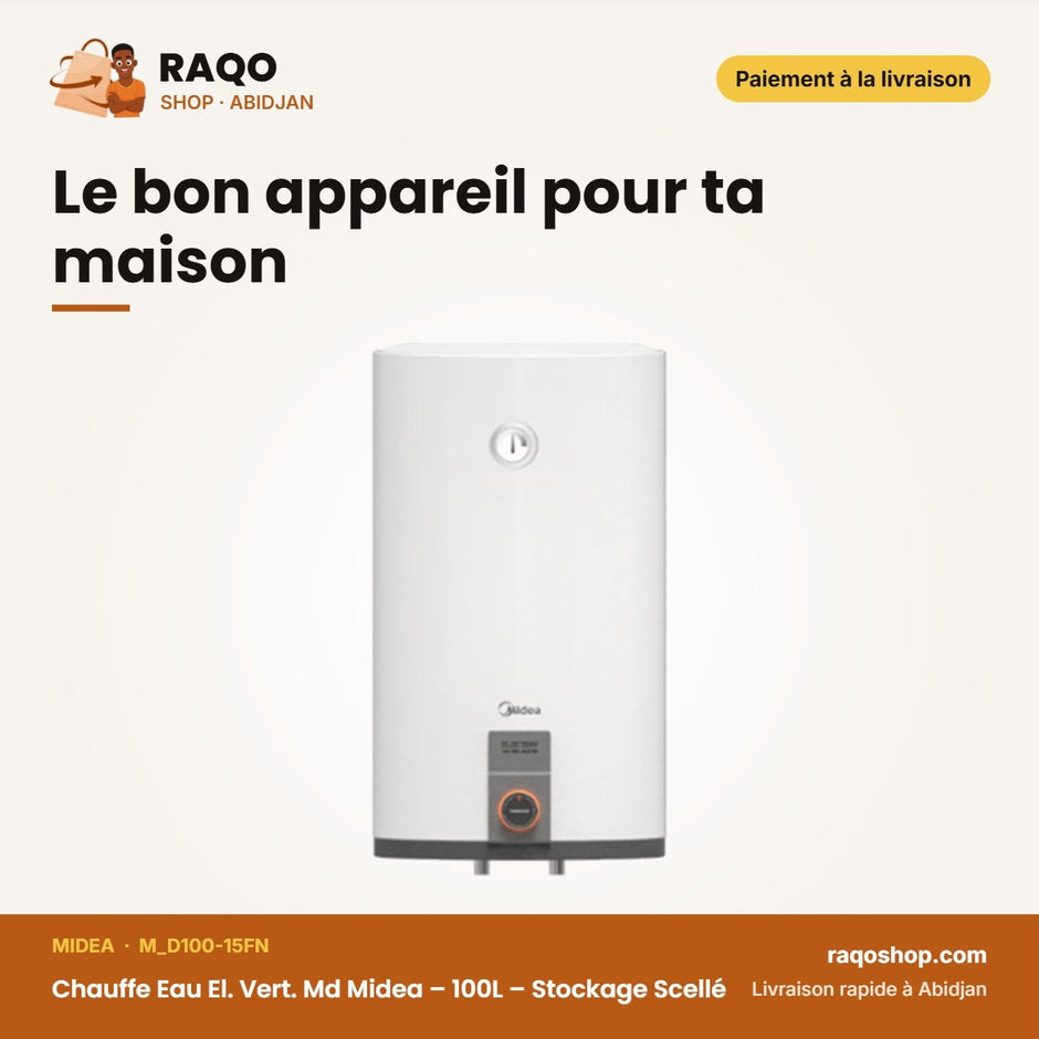 Chauffe Eau El. Vert. Md Midea – 100L – Stockage Scellé – 1500W | M_D100-15FN