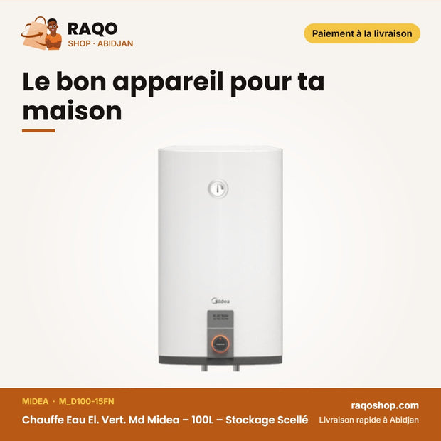 Chauffe Eau El. Vert. Md Midea – 100L – Stockage Scellé – 1500W | M_D100-15FN