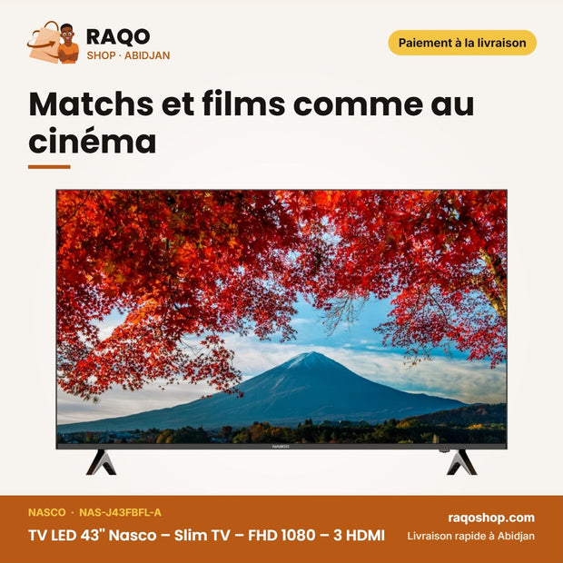 TV LED 43'' Nasco – Slim TV – FHD 1080 – 3 HDMI | NAS-J43FBFL-A