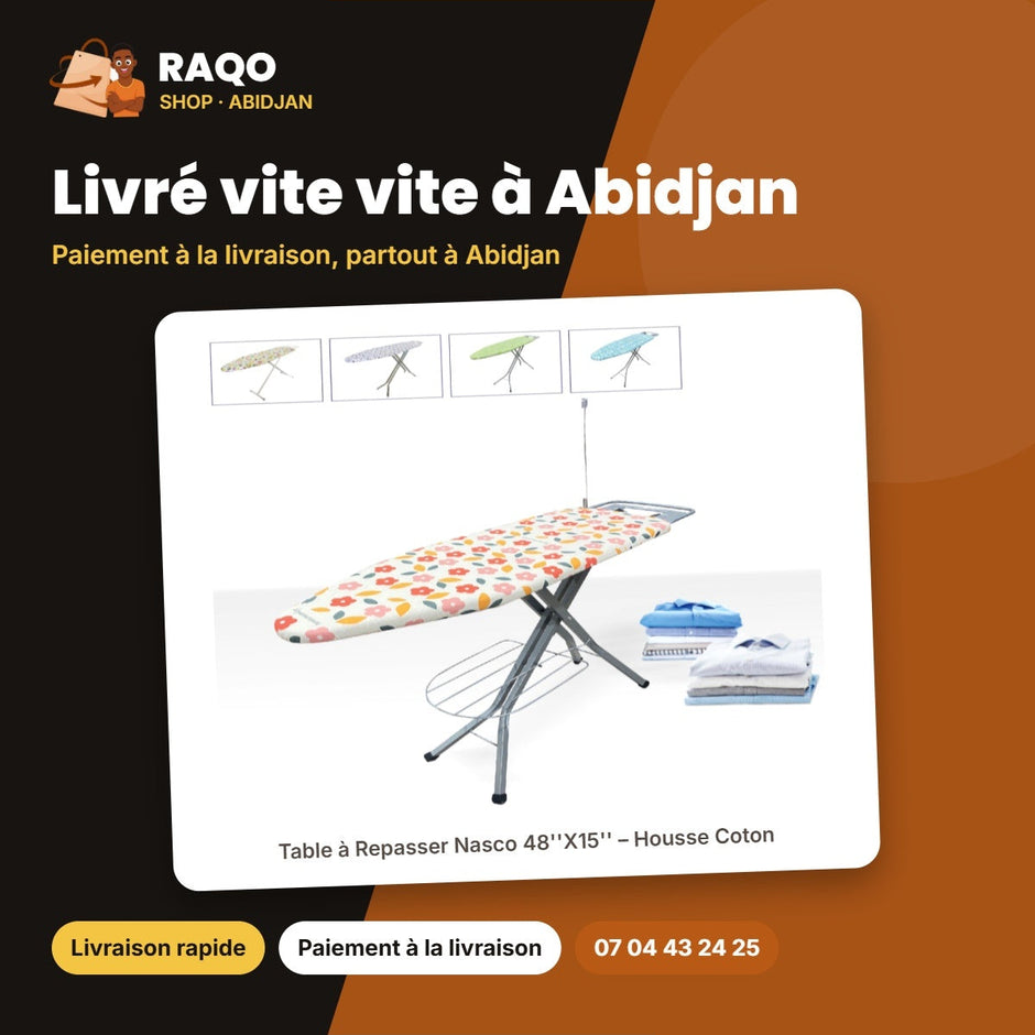 Table à Repasser Nasco 48''X15'' – Housse Coton – Anti Rouille – 4 | SAH-068AB