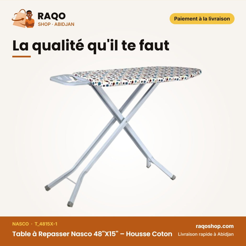 Table à Repasser Nasco 48''X15'' – Housse Coton – Anti Rouille – 5 | T_4815X-1