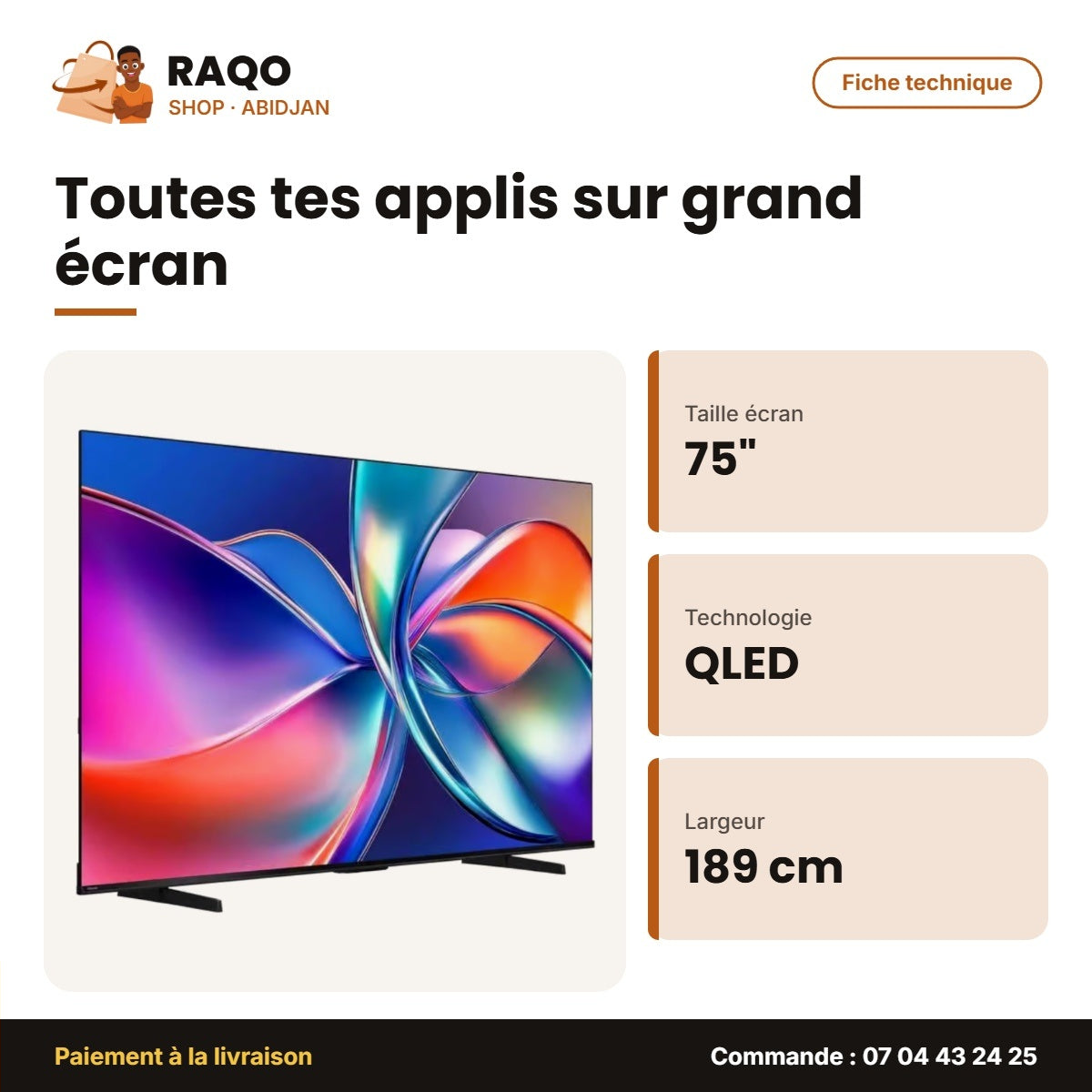 TV QLED 75'' Hisense – 189cm – Smart Vidaa – Dolby | 75Q7Q