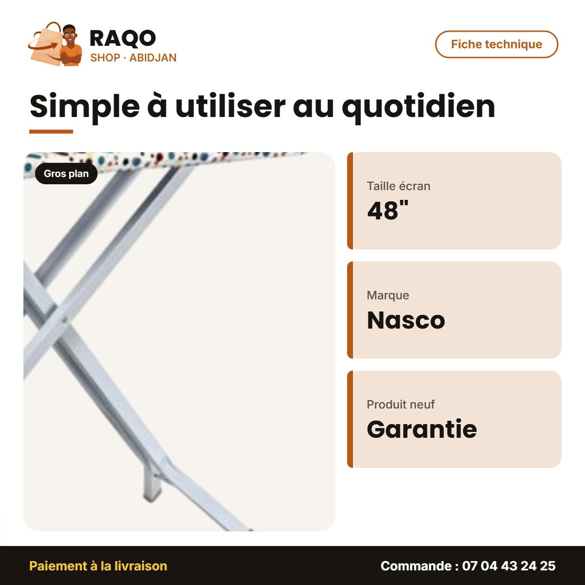 Table à Repasser Nasco 48''X15'' – Housse Coton – Anti Rouille – 5 | T_4815X-1